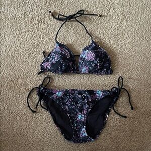 American Eagle Outfitters Navy Floral Medium Bikini Swimwear